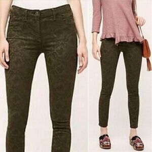 Anthropologie Pilcro and the Letterpress Olive Green Damask Serif Cotton Jeans